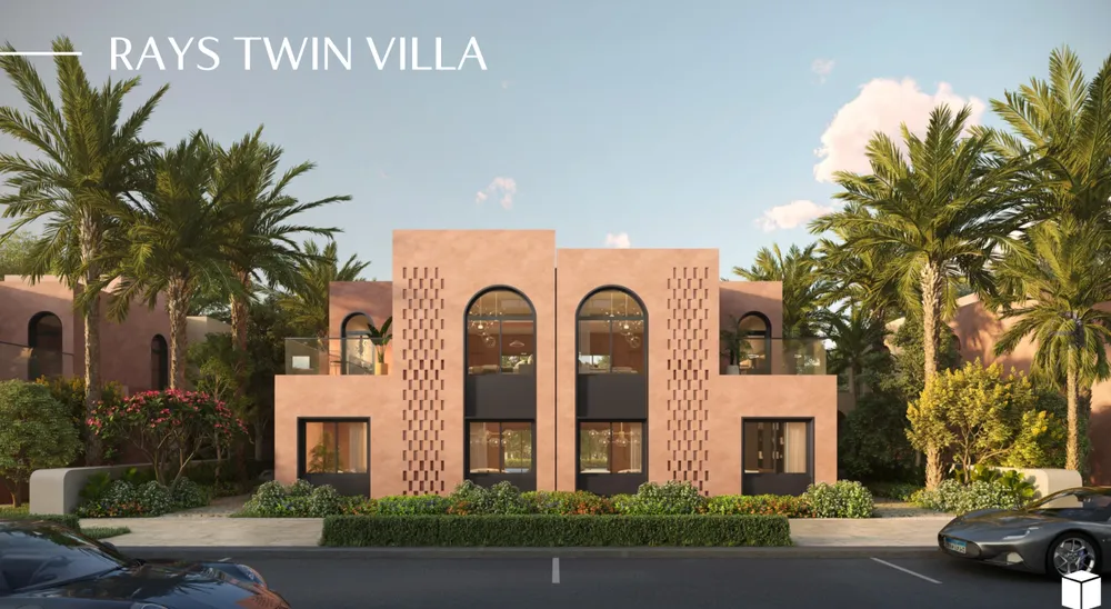 Rays Twin Villa render at Ogami by SODIC in earth-toned Mediterranean architecture